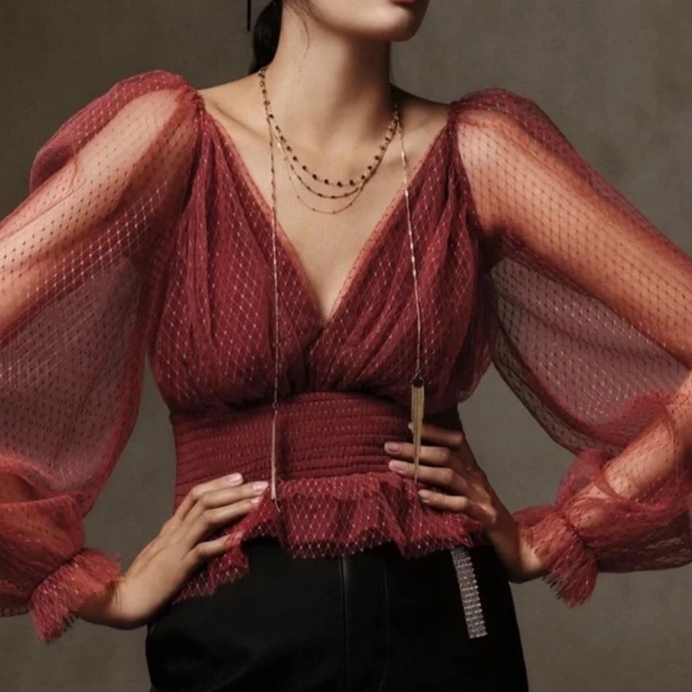 Anthropologie Tulle Sleeve Blouse